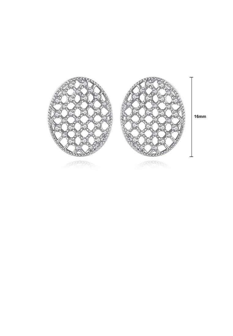 Simple Temperament Geometric Hollow Oval Stud Earrings with Cubic Zirconia - Luxurious Look