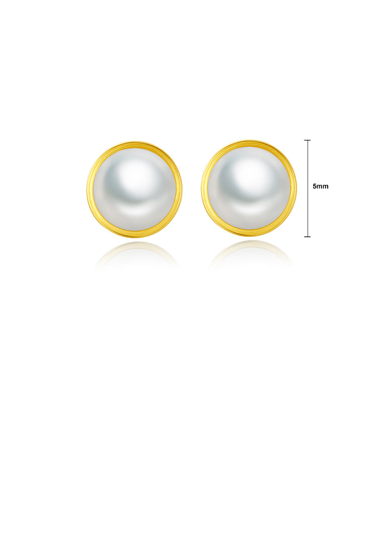 925 Sterling Silver Plated Gold Freshwater Pearl Geometric Round Stud Earrings - Luxurious Look