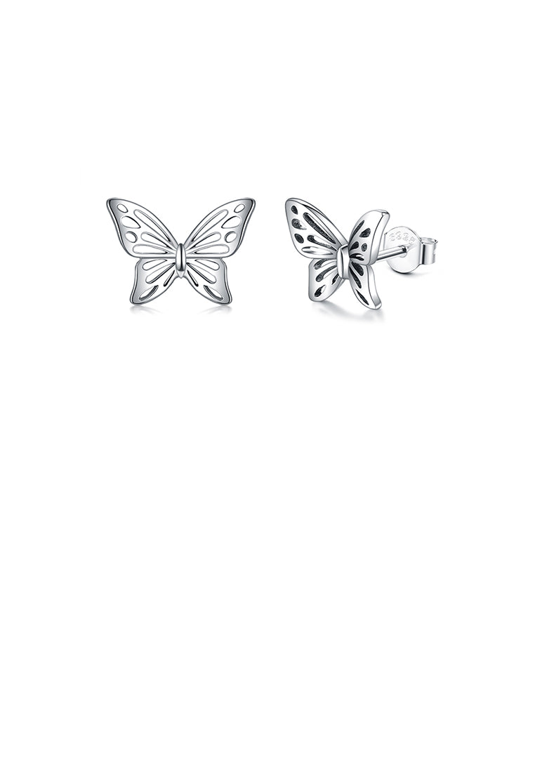 925 Sterling Silver Fashion and Elegant Butterfly Stud Earrings