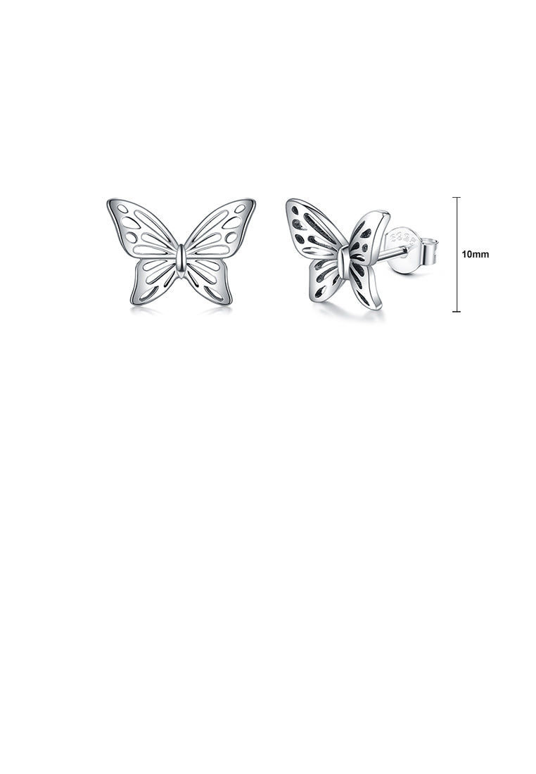 925 Sterling Silver Fashion and Elegant Butterfly Stud Earrings