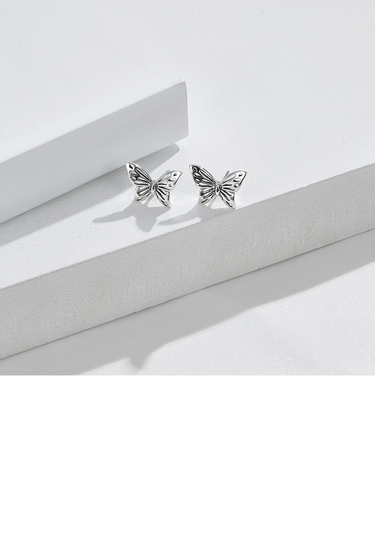 925 Sterling Silver Fashion and Elegant Butterfly Stud Earrings