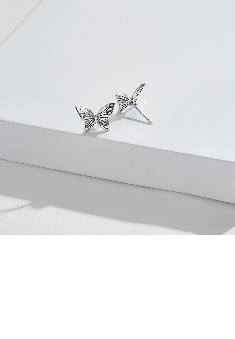 925 Sterling Silver Fashion and Elegant Butterfly Stud Earrings
