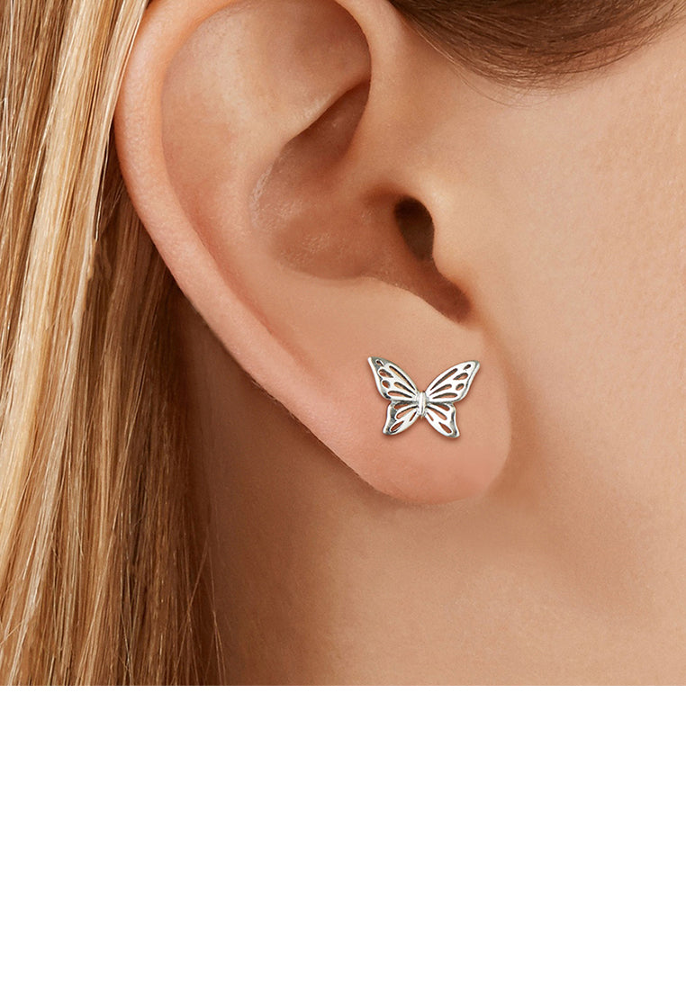 925 Sterling Silver Fashion and Elegant Butterfly Stud Earrings