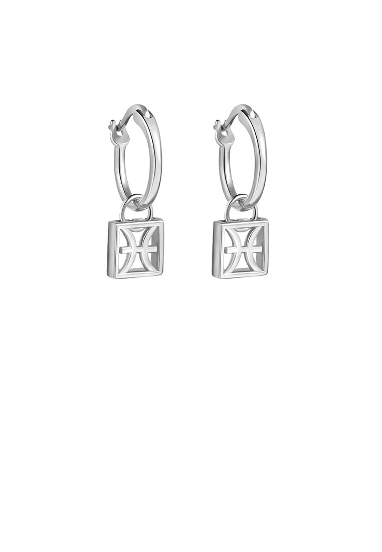 925 Sterling Silver Fashion Simple Twelve Constellation Pisces Hollow Geometric Earrings