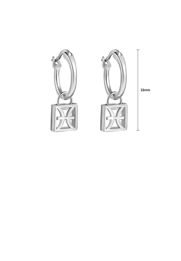 925 Sterling Silver Fashion Simple Twelve Constellation Pisces Hollow Geometric Earrings