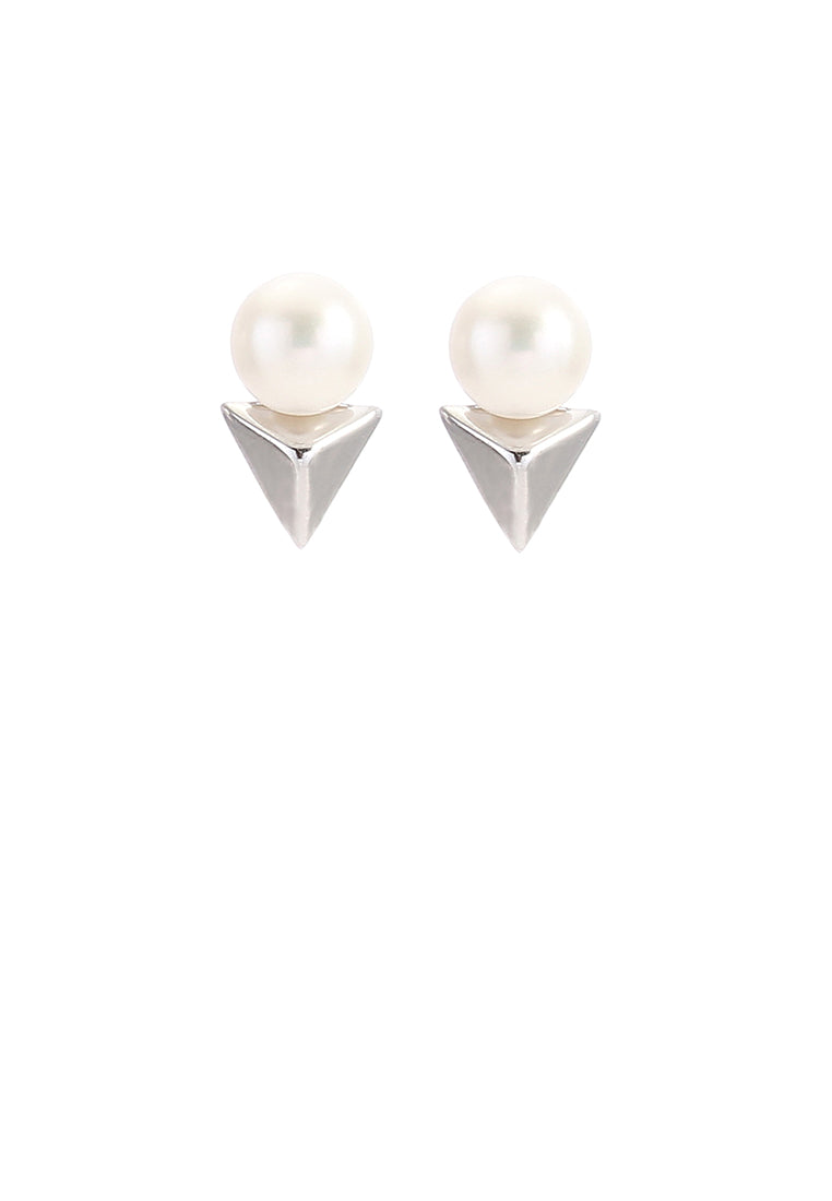 925 Sterling Silver Fashion Simple Geometric Triangle Freshwater Pearl Stud Earrings - Luxurious Look