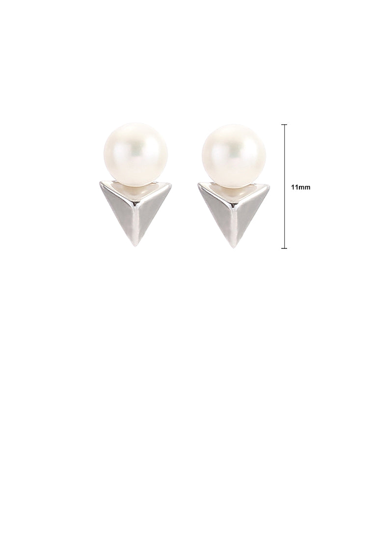 925 Sterling Silver Fashion Simple Geometric Triangle Freshwater Pearl Stud Earrings - Luxurious Look