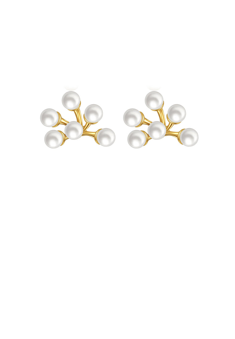925 Sterling Silver Plated Gold Fashion Elegant Floral Fashion Pearl Stud Earrings - Luxurious Look