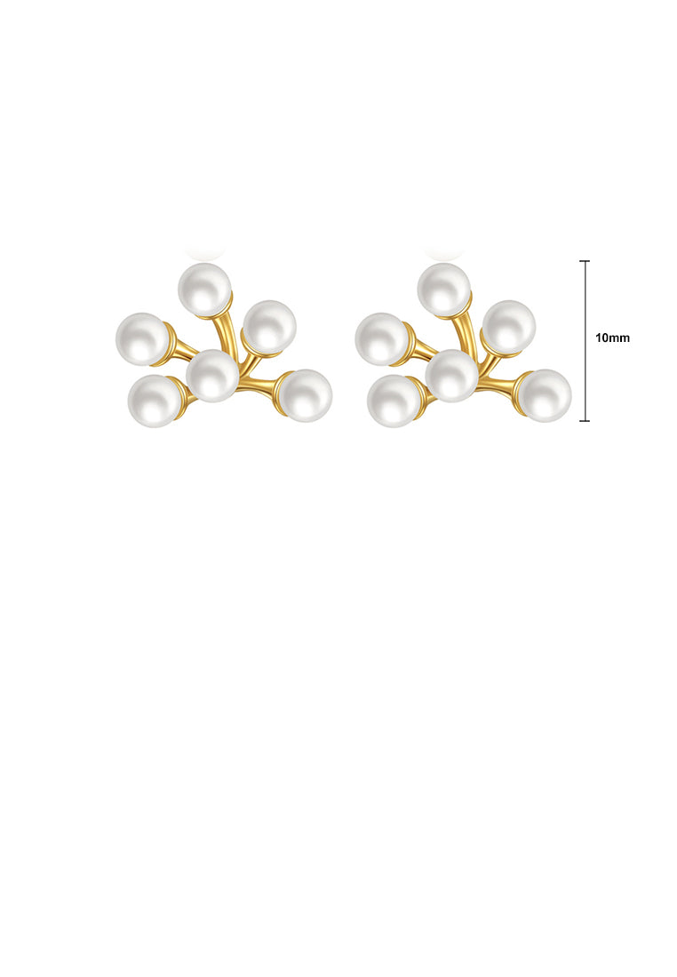 925 Sterling Silver Plated Gold Fashion Elegant Floral Fashion Pearl Stud Earrings - Luxurious Look