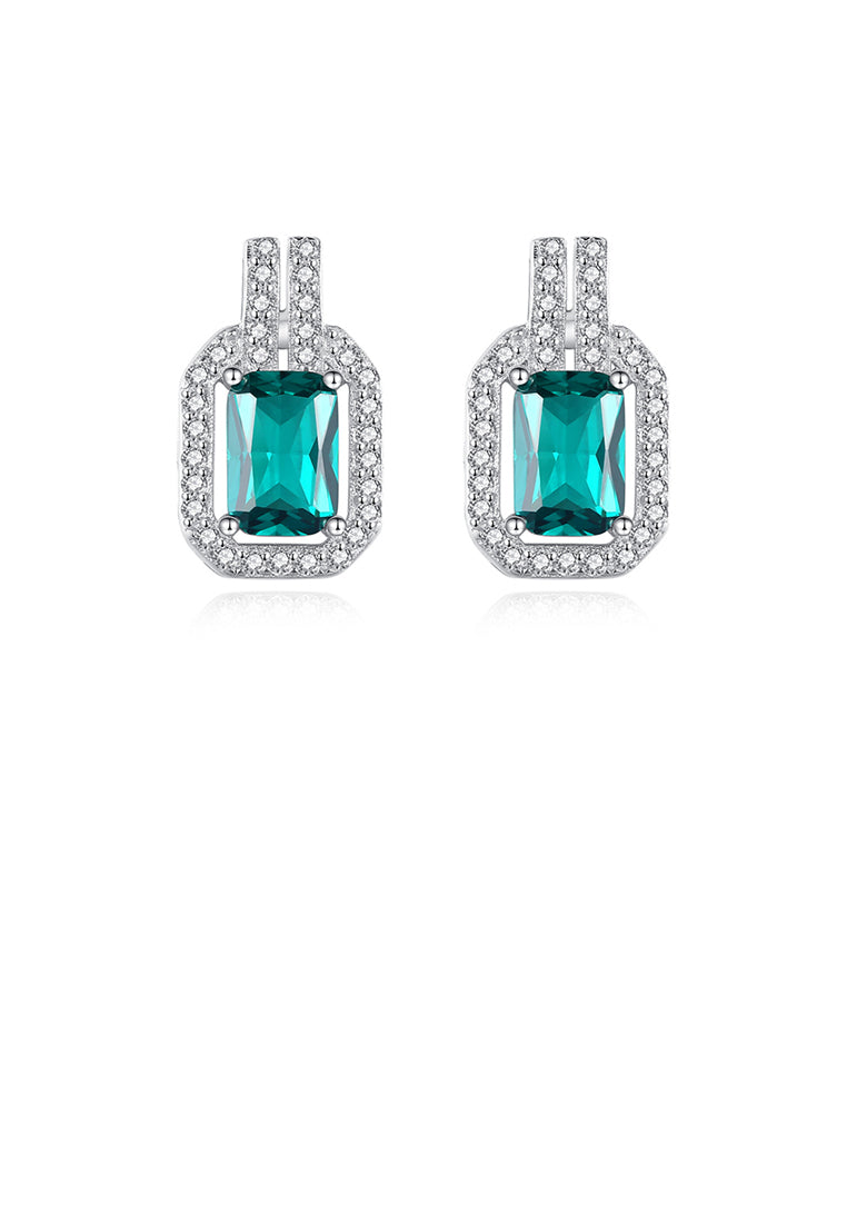 925 Sterling Silver Fashion Bright Geometric Square Earrings with Green Cubic Zirconia - Luxurious Look