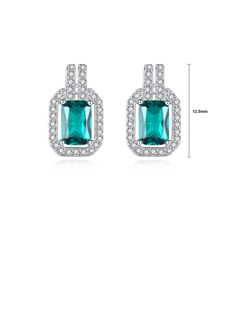 925 Sterling Silver Fashion Bright Geometric Square Earrings with Green Cubic Zirconia - Luxurious Look