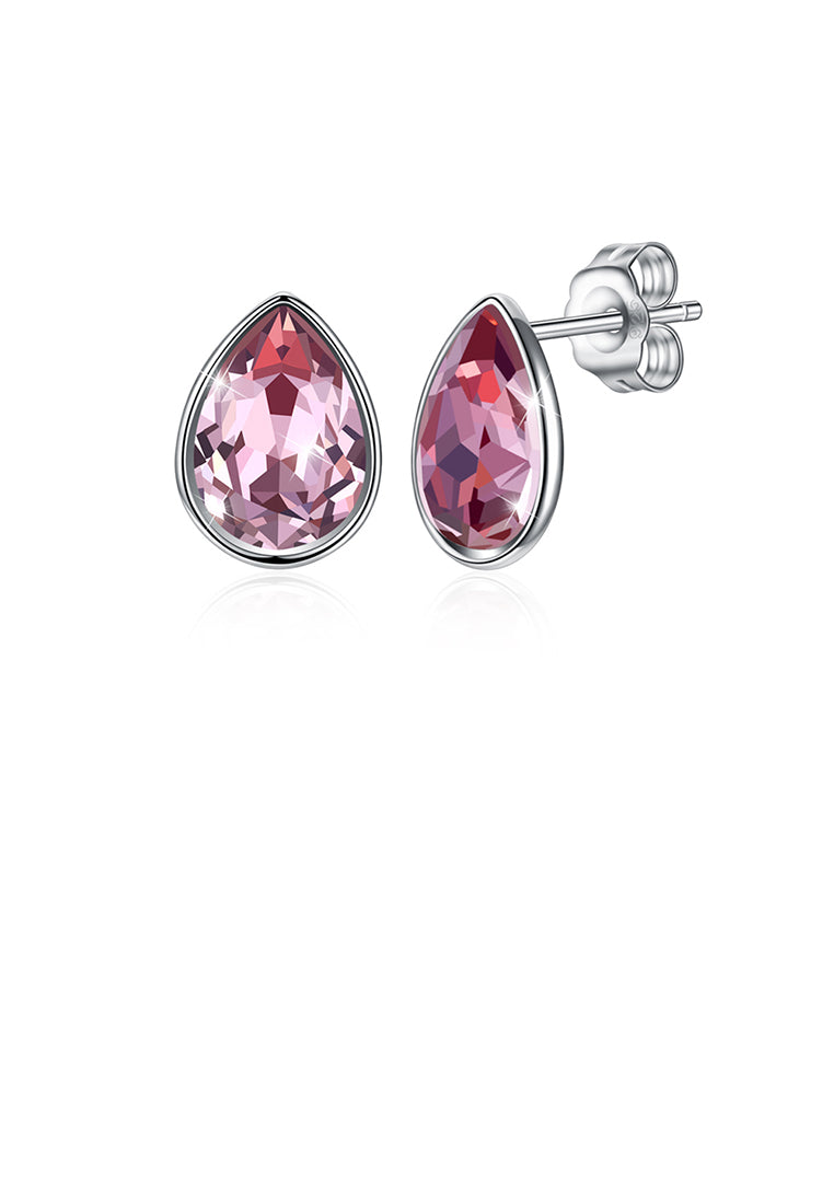 925 Sterling Silver Simple Water Drop Shape Purple Austrian Element Crystal Stud Earrings
