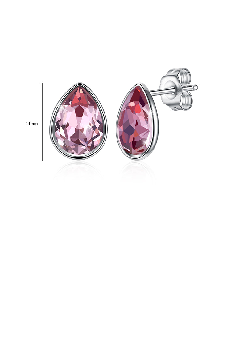 925 Sterling Silver Simple Water Drop Shape Purple Austrian Element Crystal Stud Earrings