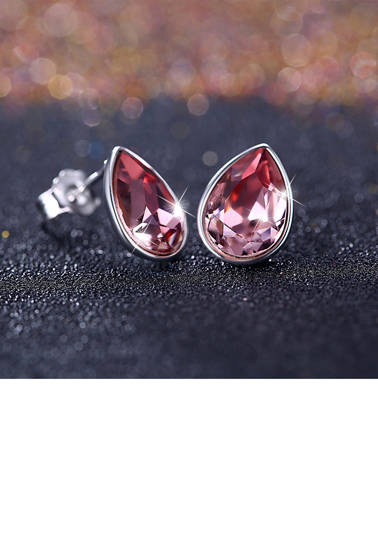 925 Sterling Silver Simple Water Drop Shape Purple Austrian Element Crystal Stud Earrings