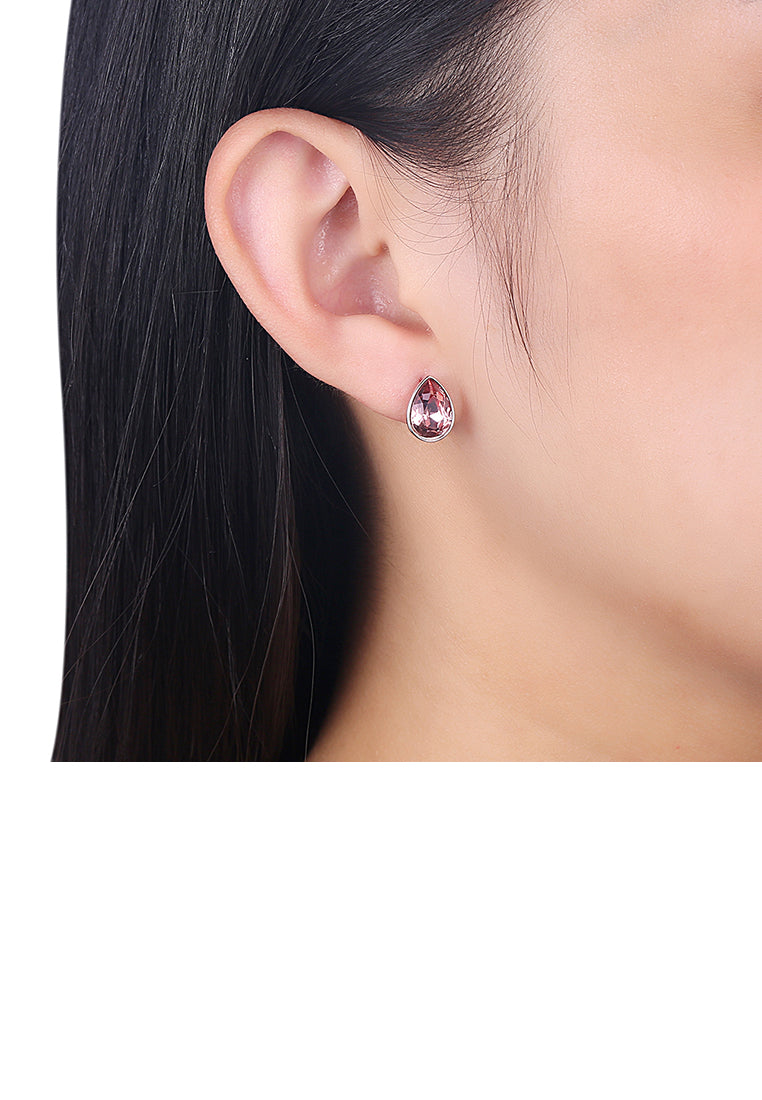 925 Sterling Silver Simple Water Drop Shape Purple Austrian Element Crystal Stud Earrings