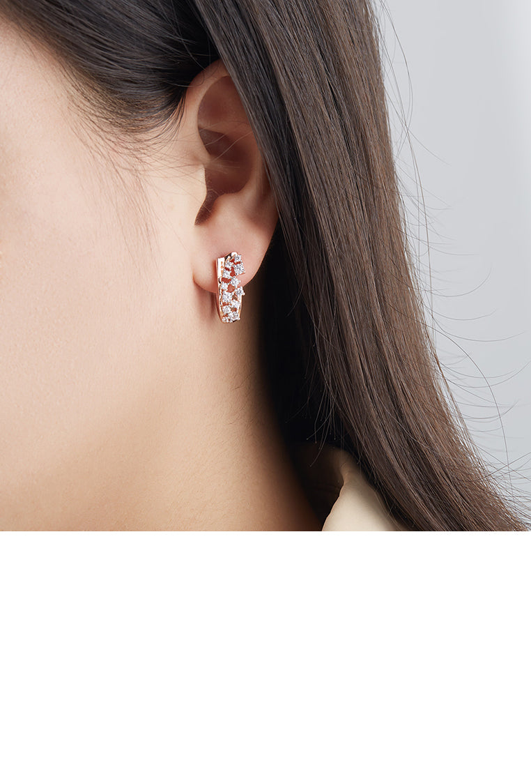 Simple Fashion Plated Rose Gold Geometric Earrings with Cubic Zirconia - Luxurious Look