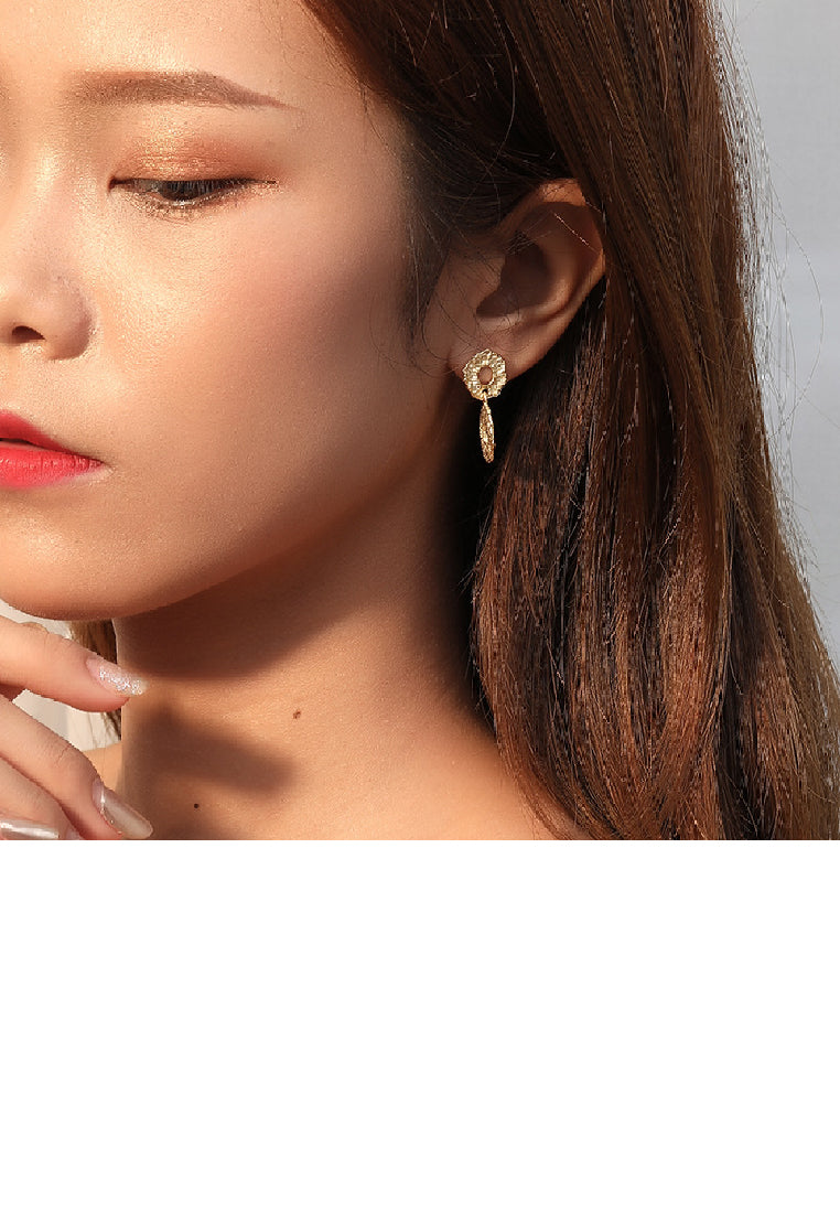 925 Sterling Silver Plated Gold Fashion Statement Irregular Pattern Double Circle Earrings