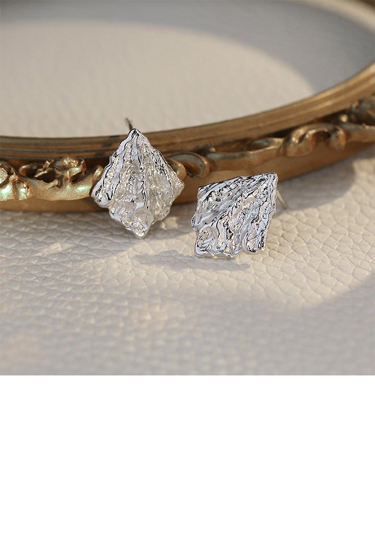 925 Sterling Silver Simple and Personalized Irregular Pattern Rhombus Geometric Stud Earrings