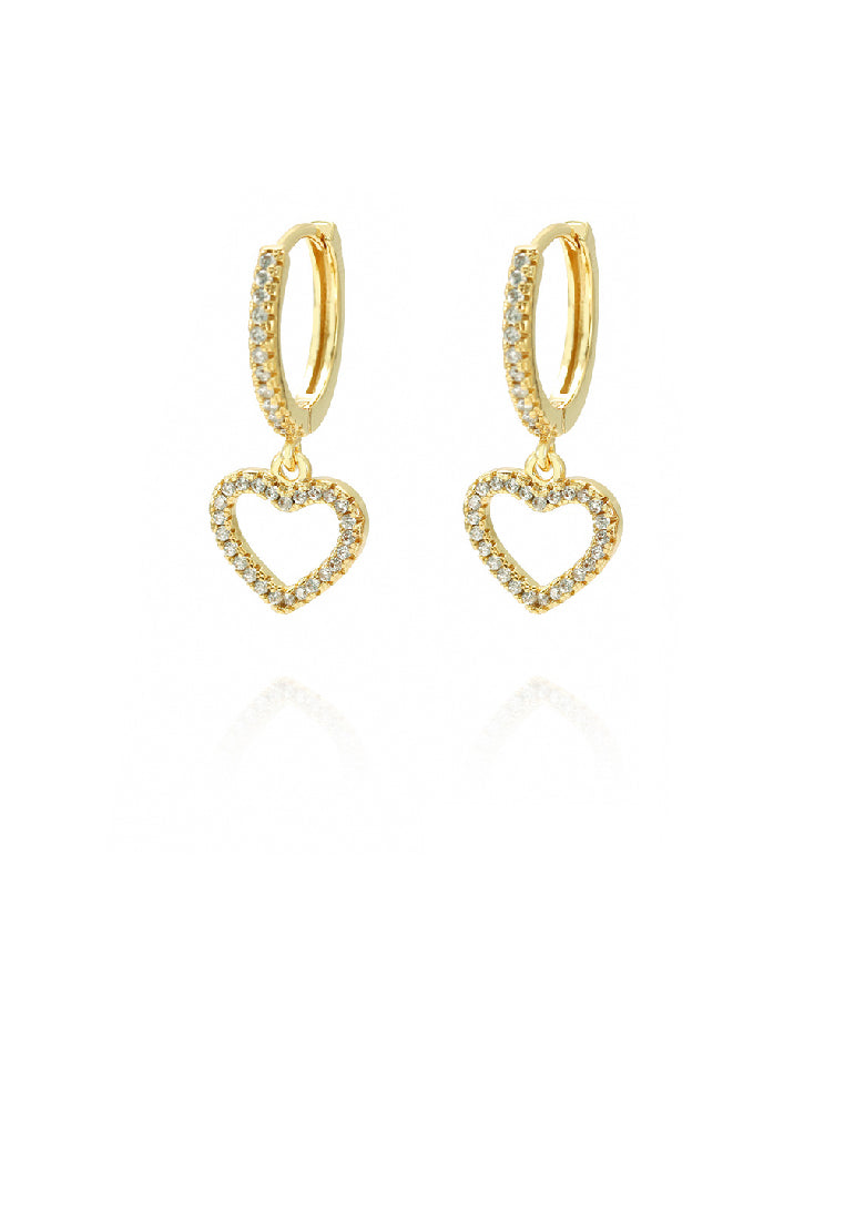Fashion Simple Plated Gold Hollow Heart Earrings with Cubic Zirconia - Luxurious Look