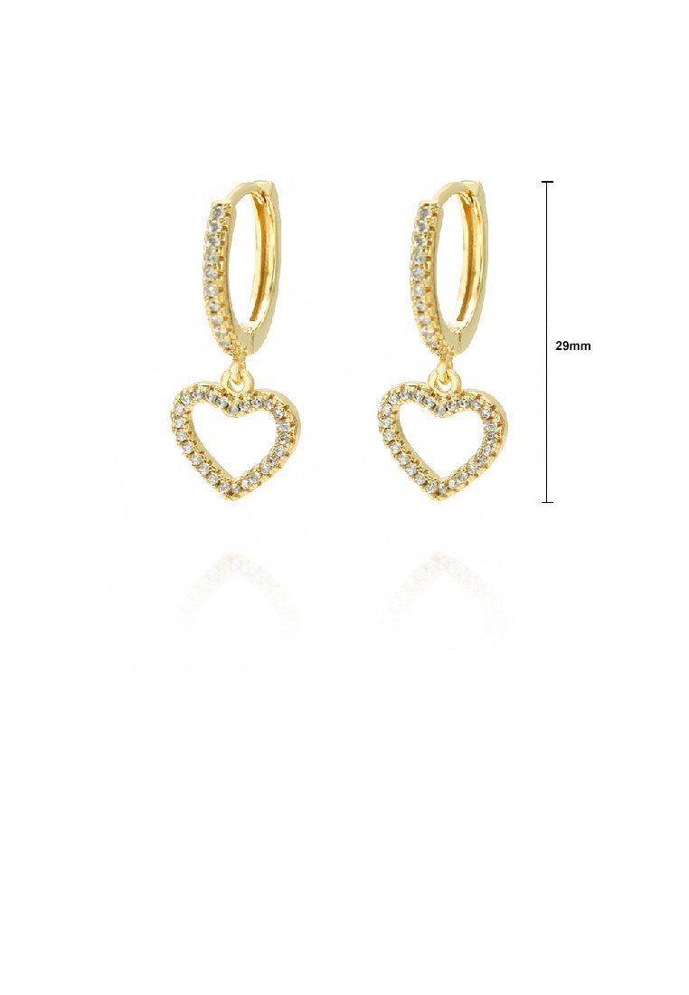 Fashion Simple Plated Gold Hollow Heart Earrings with Cubic Zirconia - Luxurious Look