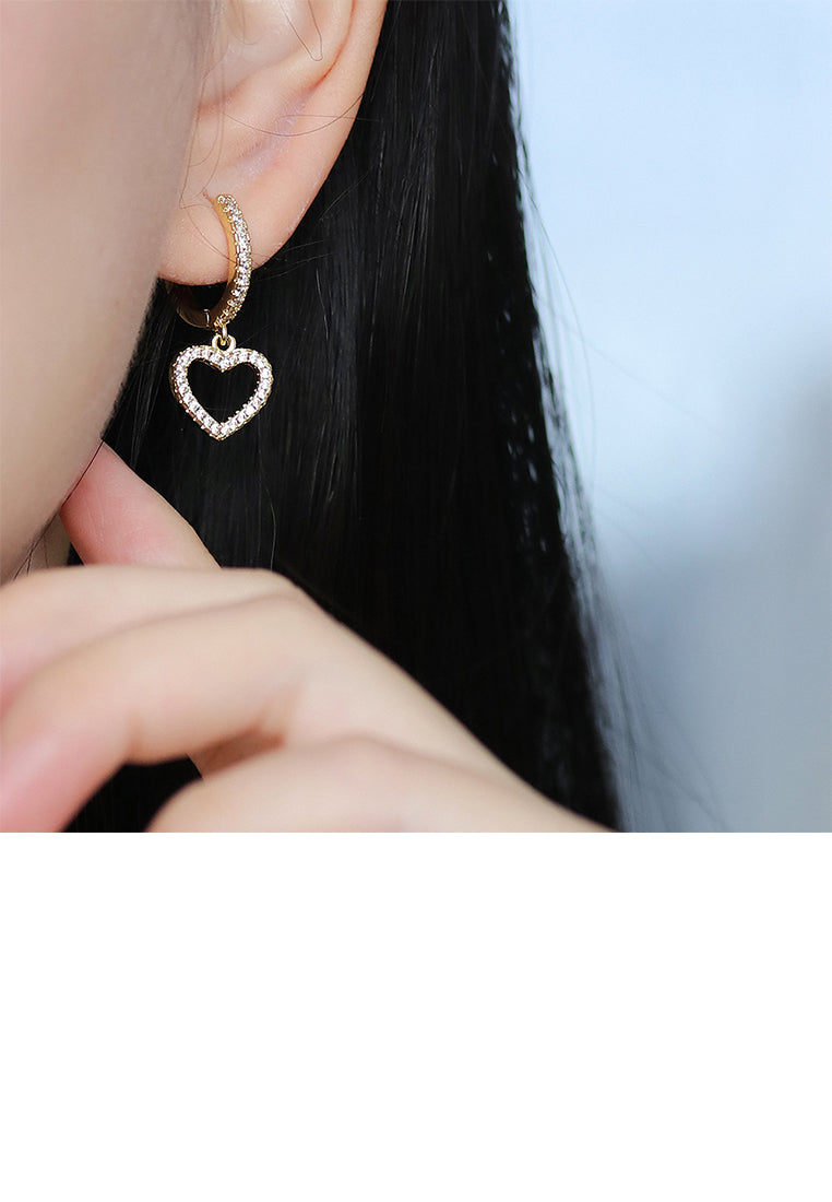 Fashion Simple Plated Gold Hollow Heart Earrings with Cubic Zirconia - Luxurious Look