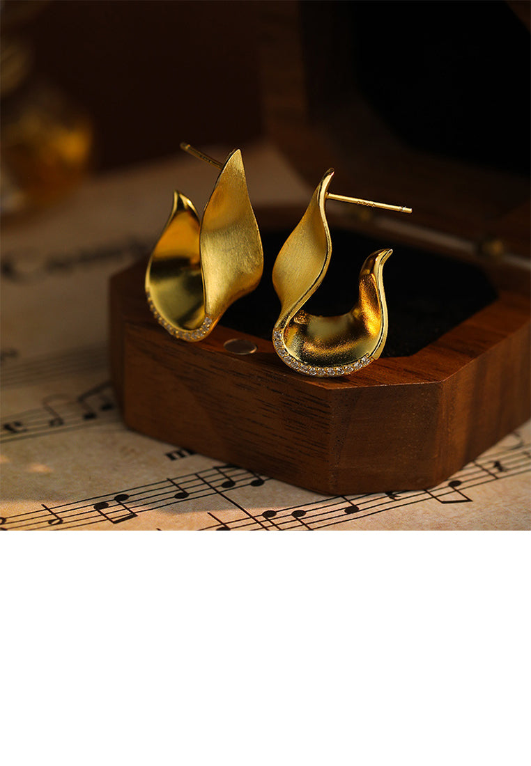 925 Sterling Silver Plated Gold Fashion Vintage Irregular Brushed Geometric Stud Earrings with Cubic Zirconia - Luxurious Look