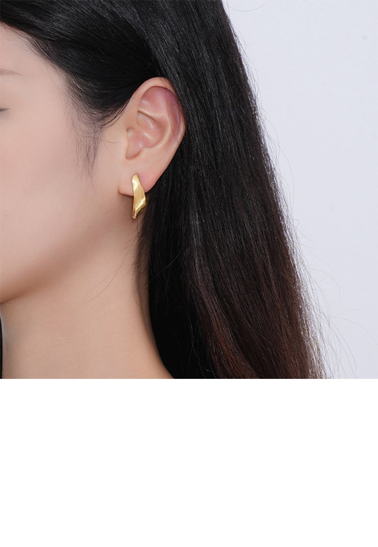 925 Sterling Silver Plated Gold Fashion Vintage Irregular Brushed Geometric Stud Earrings with Cubic Zirconia - Luxurious Look