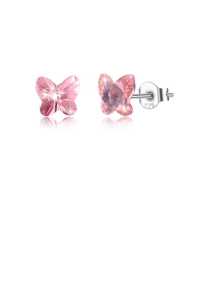 925 Sterling Silve Elegant Noble Romantic Butterfly Earrings with Red Austrian Element Crystal - Vibrant Color