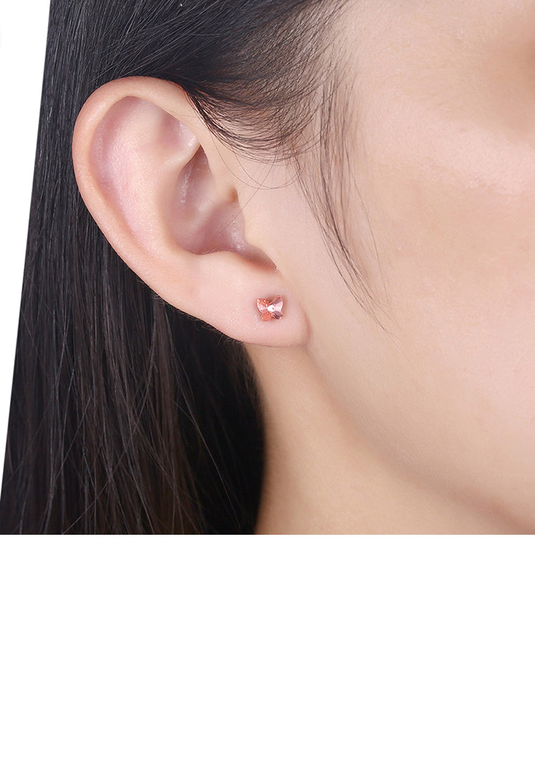 925 Sterling Silve Elegant Noble Romantic Butterfly Earrings with Red Austrian Element Crystal - Vibrant Color