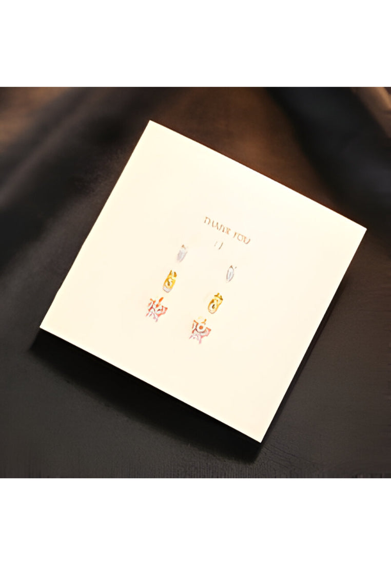 925 Sterling Silver Plated Gold Simple Starfish Small Flower Shell Three-piece Stud Earrings