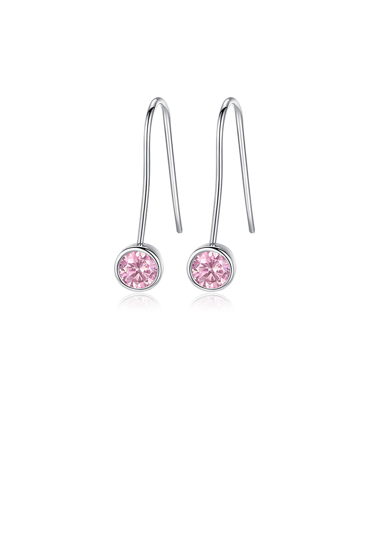 Fashion Simple Geometric Round Pink Cubic Zirconia Long Earrings - Luxurious Look - Vibrant Color