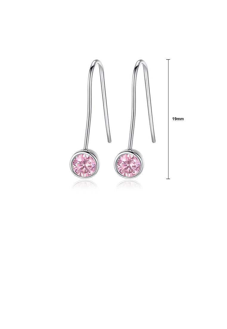Fashion Simple Geometric Round Pink Cubic Zirconia Long Earrings - Luxurious Look - Vibrant Color