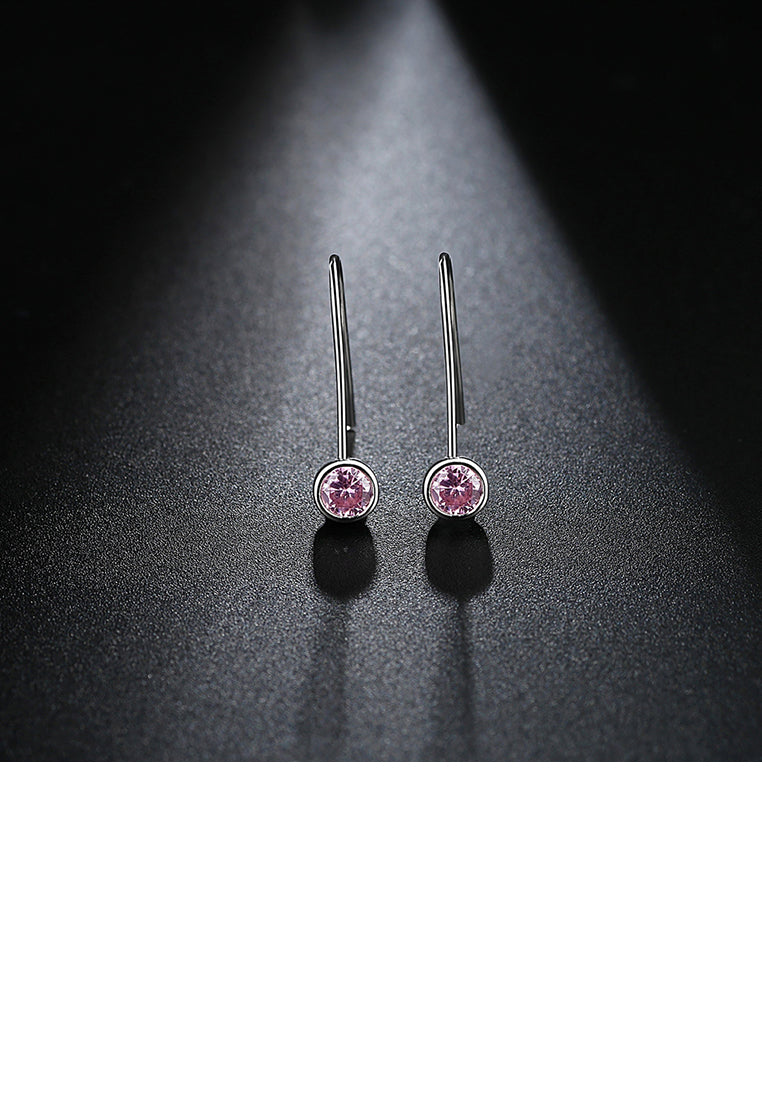 Fashion Simple Geometric Round Pink Cubic Zirconia Long Earrings - Luxurious Look - Vibrant Color