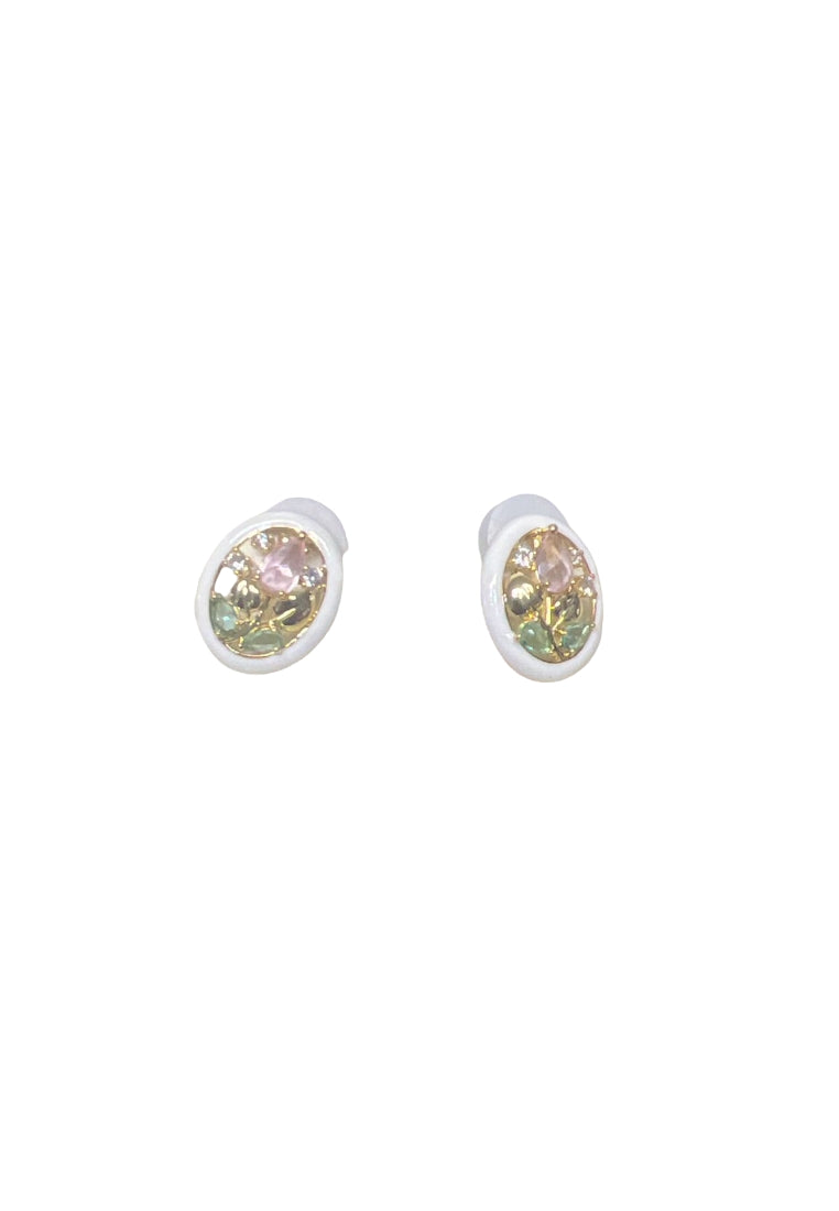 Fashion and Simple Plated Gold Flower Hollow White Oval Stud Earrings with Cubic Zirconia - Luxurious Look