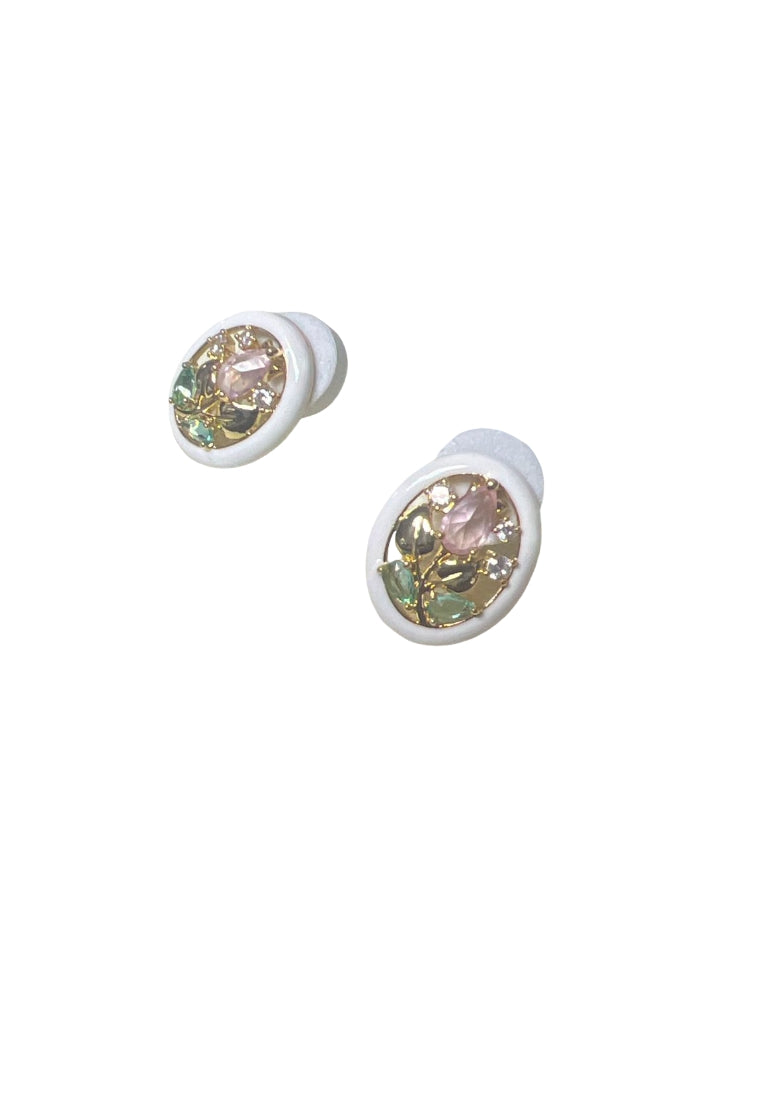 Fashion and Simple Plated Gold Flower Hollow White Oval Stud Earrings with Cubic Zirconia - Luxurious Look