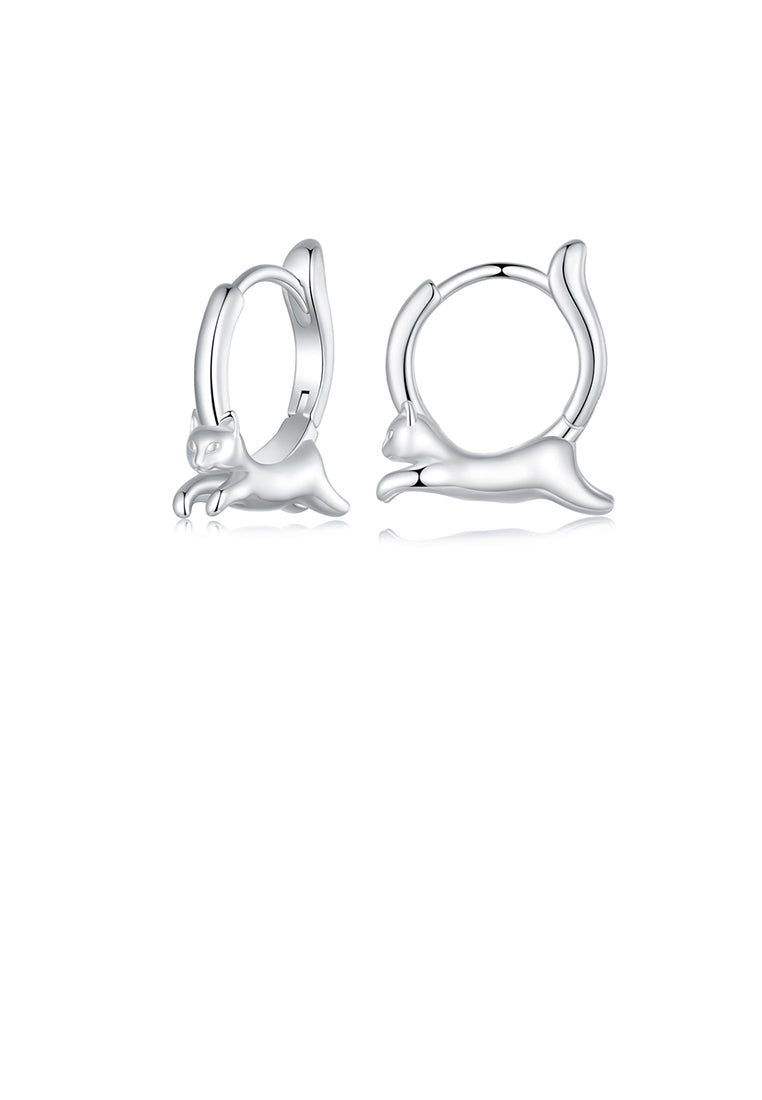 925 Sterling Silver Simple Cute Cat Hoop Earrings