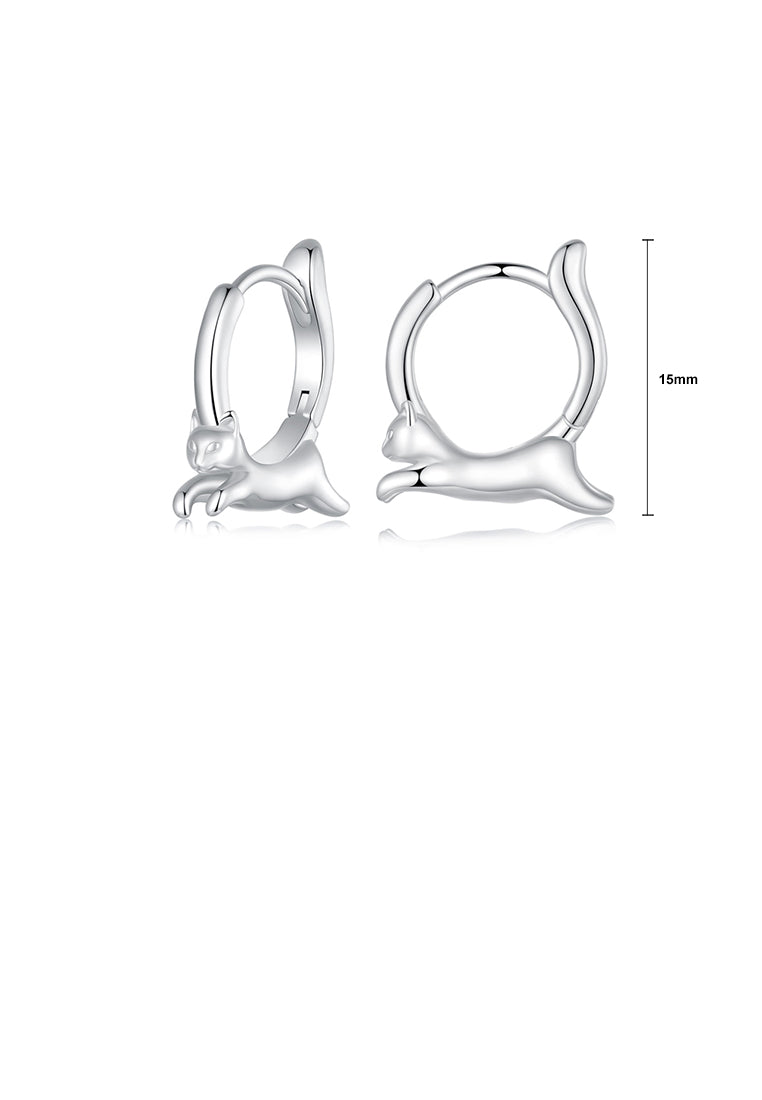 925 Sterling Silver Simple Cute Cat Hoop Earrings