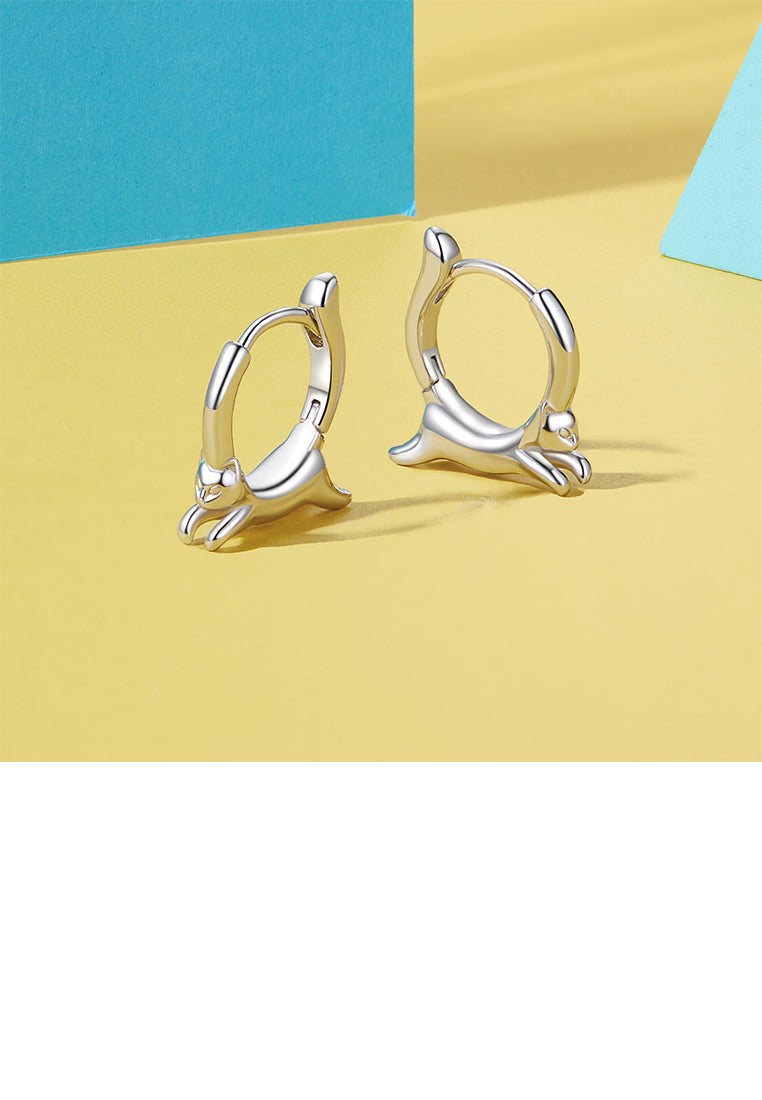 925 Sterling Silver Simple Cute Cat Hoop Earrings