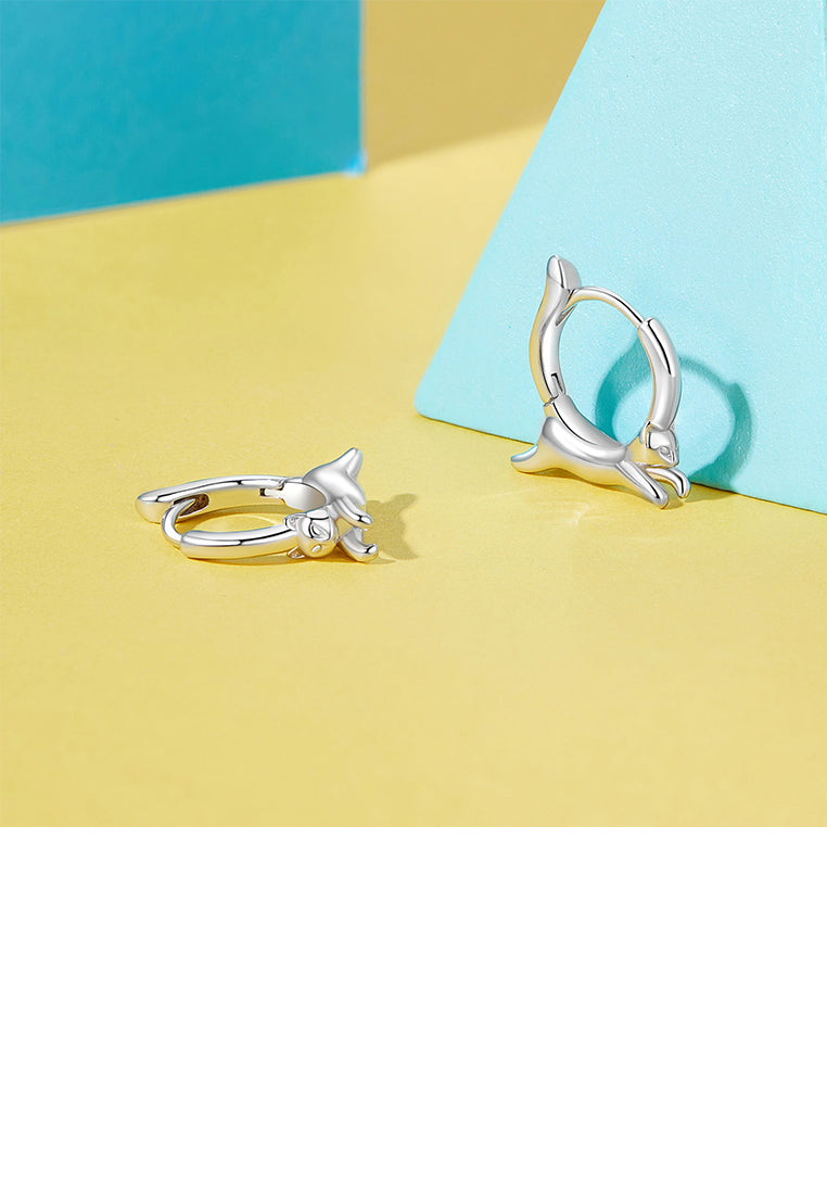 925 Sterling Silver Simple Cute Cat Hoop Earrings