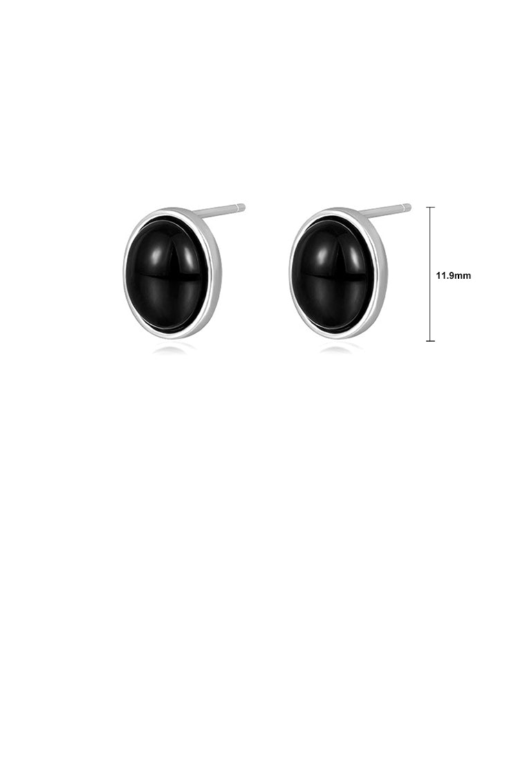 925 Sterling Silver Simple and Fashion Black Imitation Agate Geometric Stud Earrings