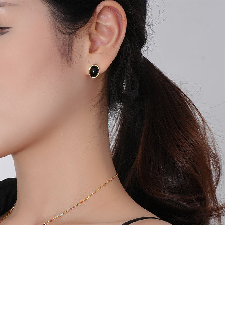 925 Sterling Silver Simple and Fashion Black Imitation Agate Geometric Stud Earrings