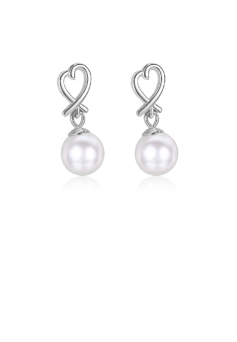 925 Sterling Silver Fashion Elegant Hollow Heart Imitation Pearl Earrings - Luxurious Look