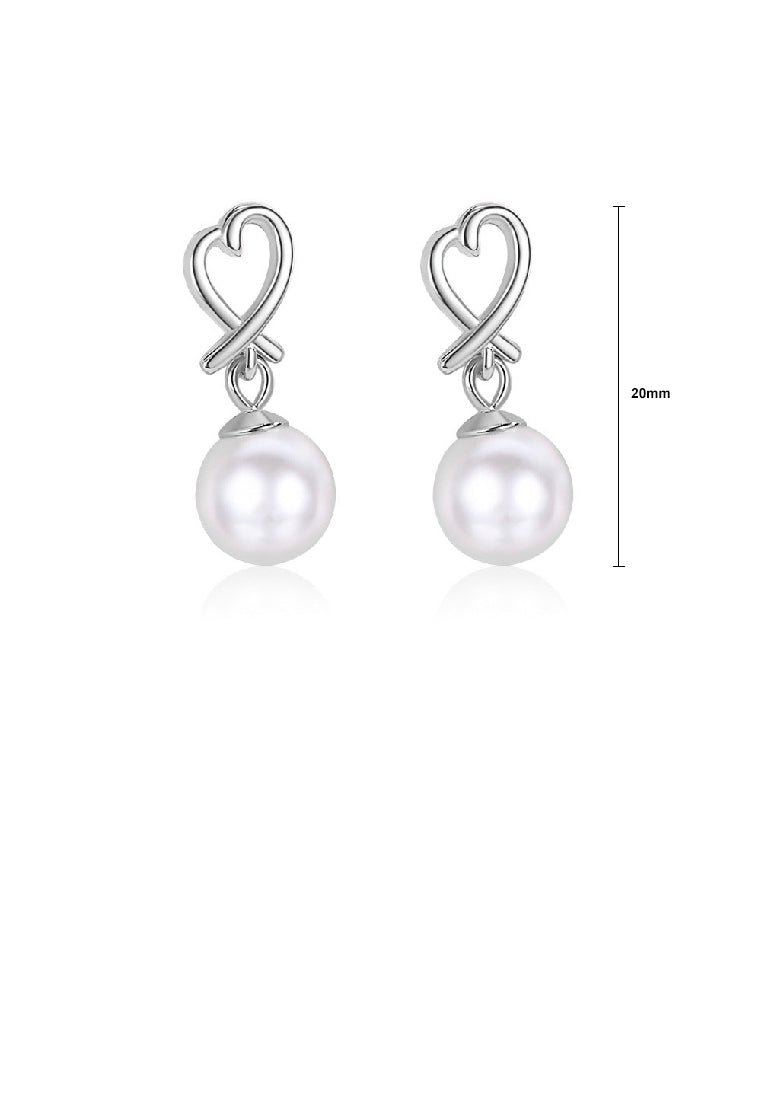 925 Sterling Silver Fashion Elegant Hollow Heart Imitation Pearl Earrings - Luxurious Look