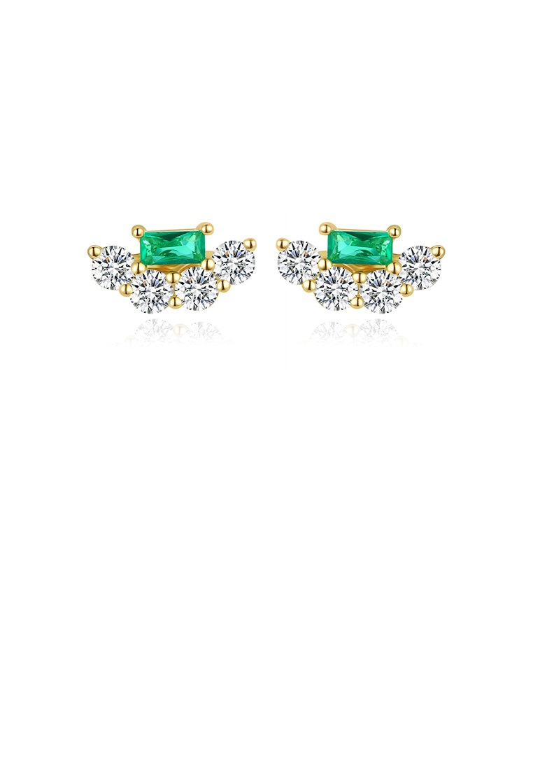 925 Sterling Silver Simple Plated Gold Fashion Geometric Stud Earrings with Green Cubic Zirconia - Luxurious Look