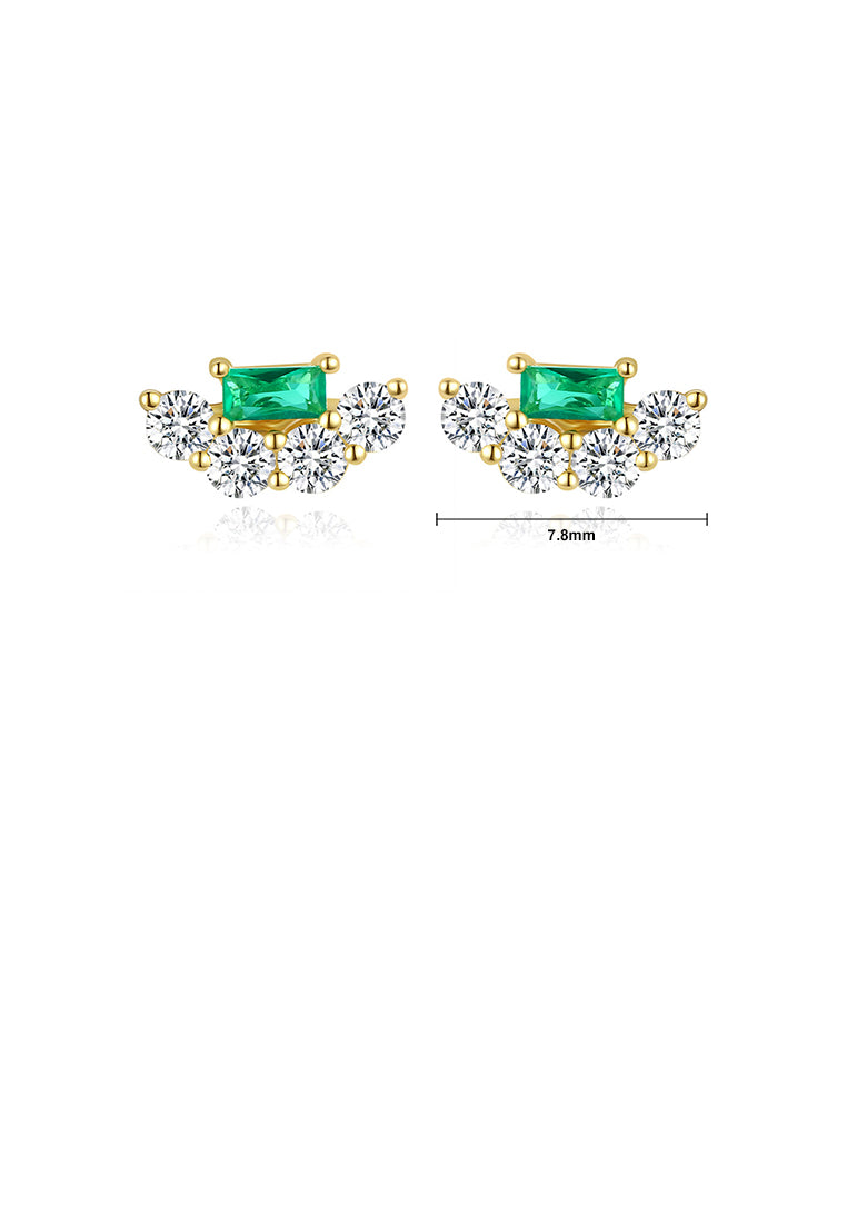 925 Sterling Silver Simple Plated Gold Fashion Geometric Stud Earrings with Green Cubic Zirconia - Luxurious Look