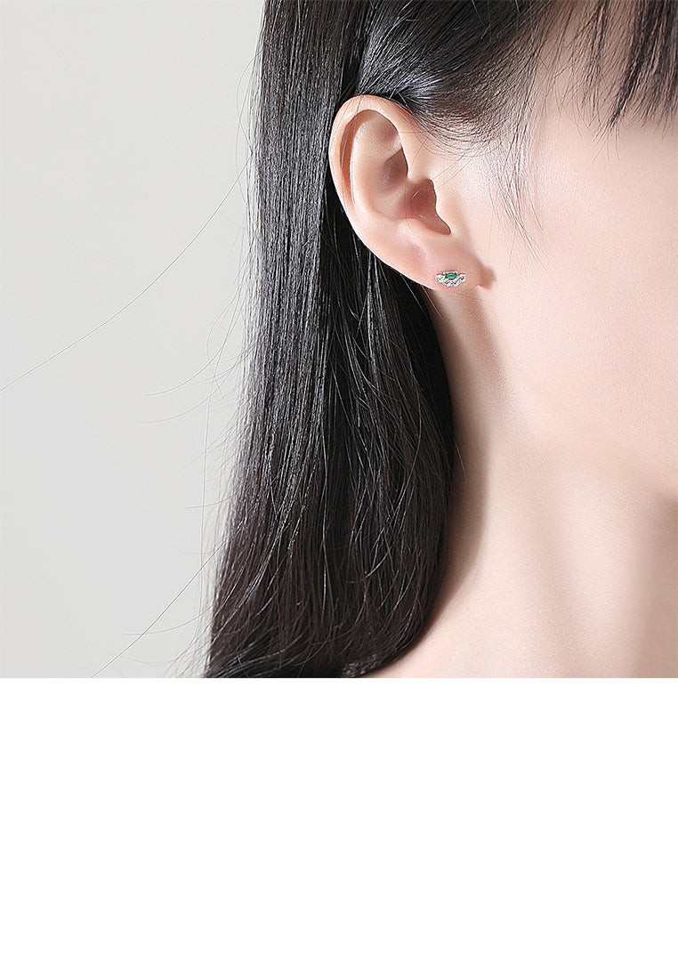 925 Sterling Silver Simple Plated Gold Fashion Geometric Stud Earrings with Green Cubic Zirconia - Luxurious Look
