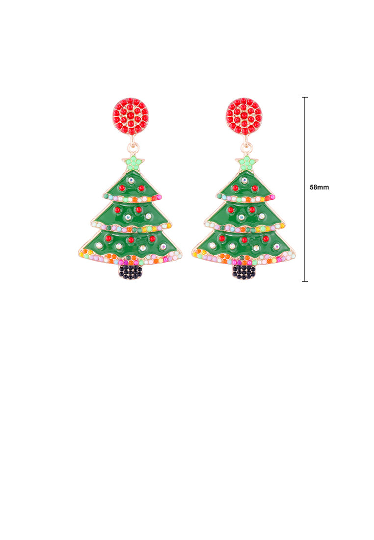 Simple and Fashion Plated Gold Enamel Christmas Tree Stud Earrings with Red Imitation Pearls - Vibrant Color