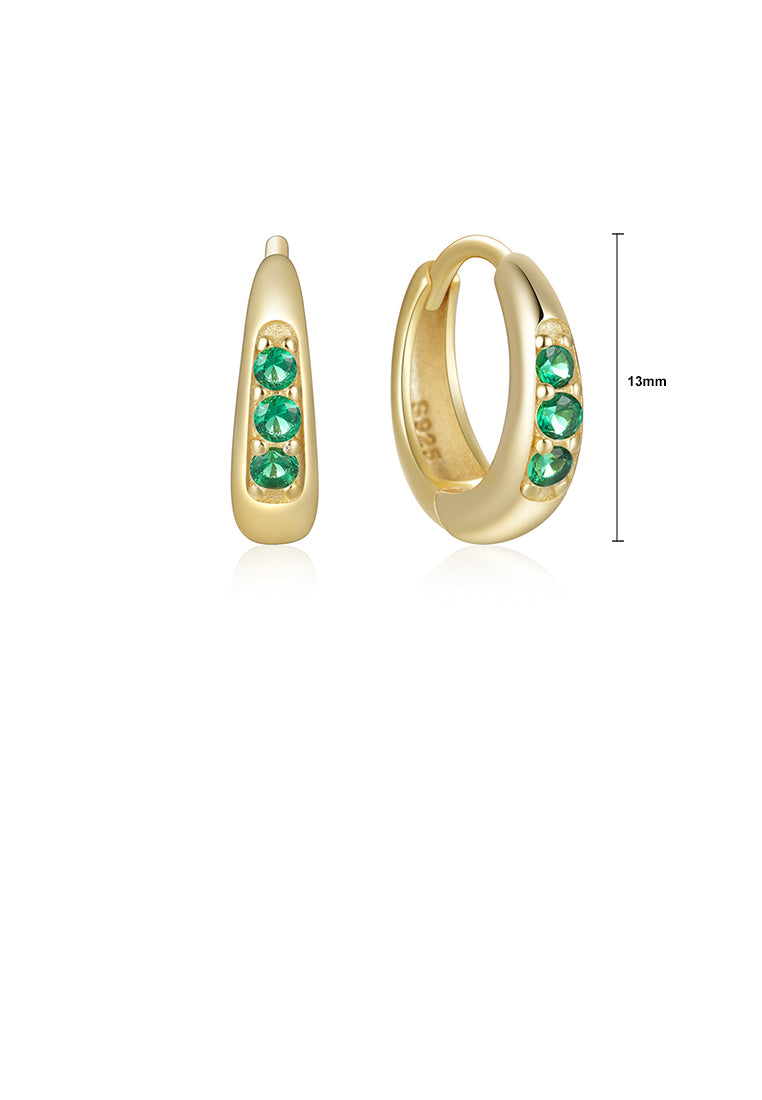 925 Sterling Silver Plated Gold Simple Fashion Geometric Hoop Earrings with Green Cubic Zirconia - Luxurious Look