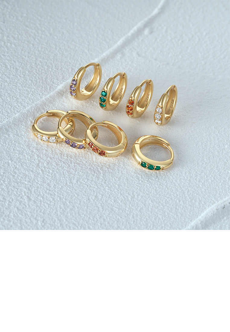 925 Sterling Silver Plated Gold Simple Fashion Geometric Hoop Earrings with Green Cubic Zirconia - Luxurious Look