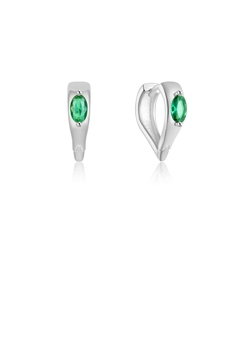925 Sterling Silver Simple Romantic Heart Shaped Earrings with Green Cubic Zirconia - Luxurious Look